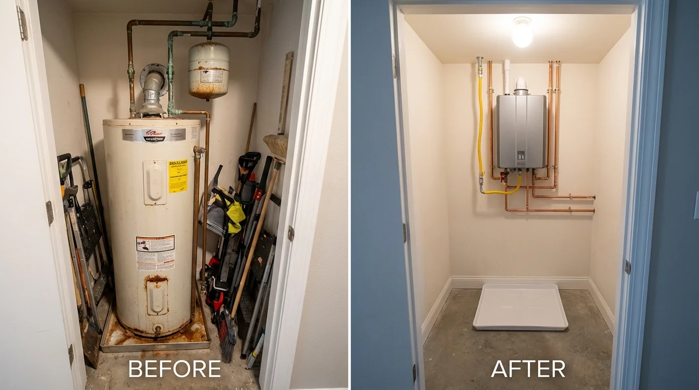 Tank water heater versus wall-mounted tankless unit comparison for Gloversville, NY homeowners