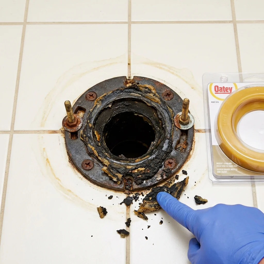 Failed wax ring showing water seepage at the base of a toilet in a Gloversville, NY home