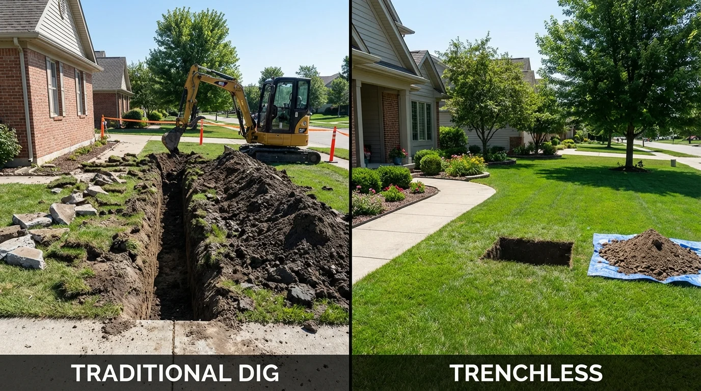 Trenchless sewer repair with minimal yard damage versus traditional excavation in Gloversville, NY